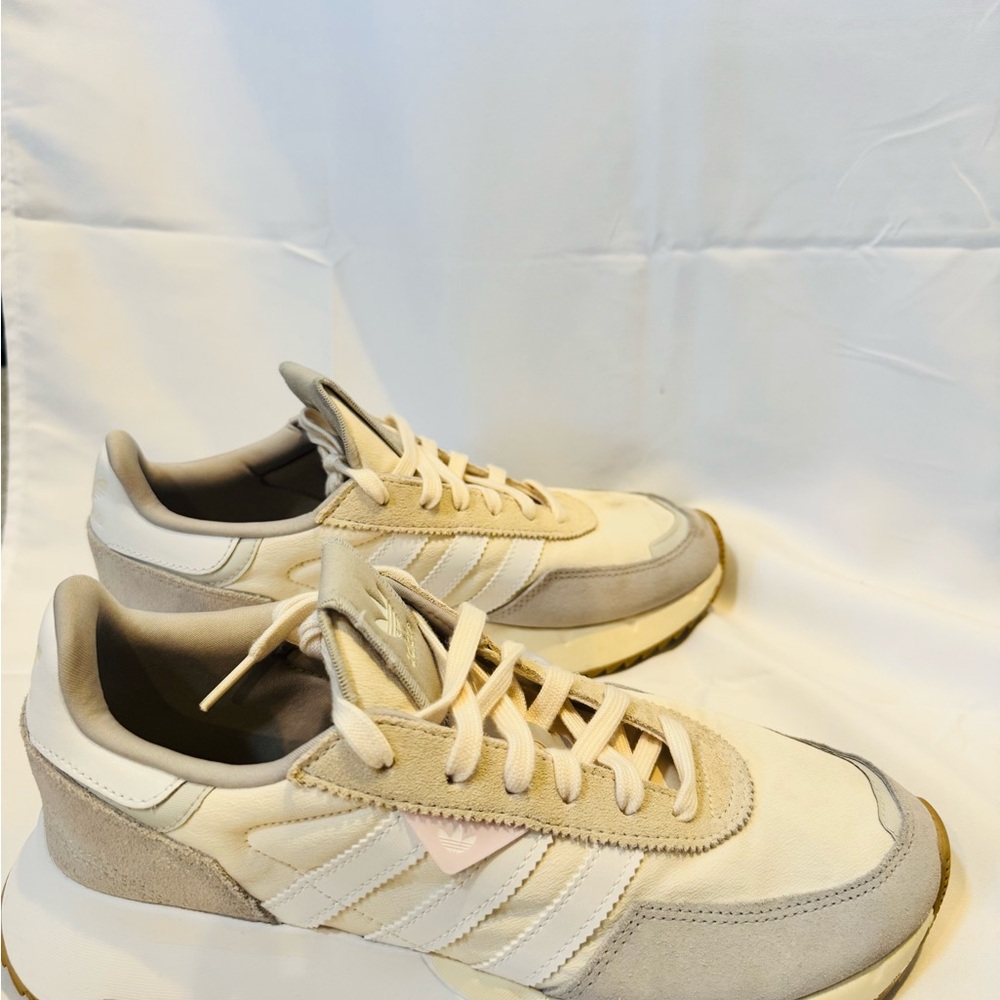 adidas Cream and Light Gray Retro Runner Sneakers